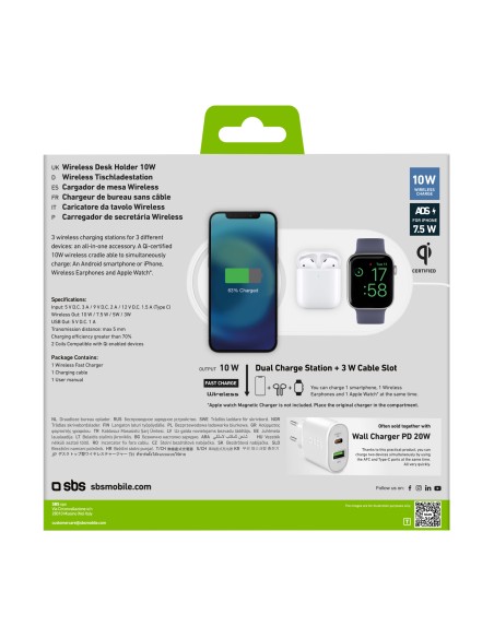 SBS TEWIRE20WMULTI BASETTA DI RICARICA WIRELESS 3IN1 WATCH/AIRPODS