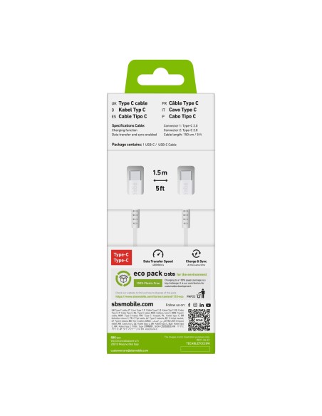 SBS TECABLETCC20W CAVOUSB-C/USB-C   2.0 1,5M BIANCO