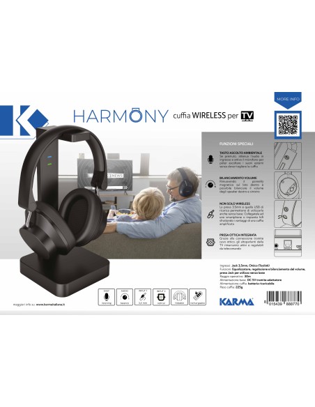 KARMA HARMONY CUFFIA TV WIRELESS OTTICO/JACK 3,5" ASCOLTO AMBIENTALE