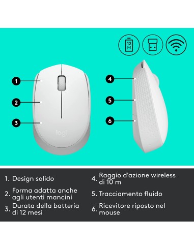 LOGITECH M171 BIANCO MOUSE WIRELESS 1000DPI 70,5G