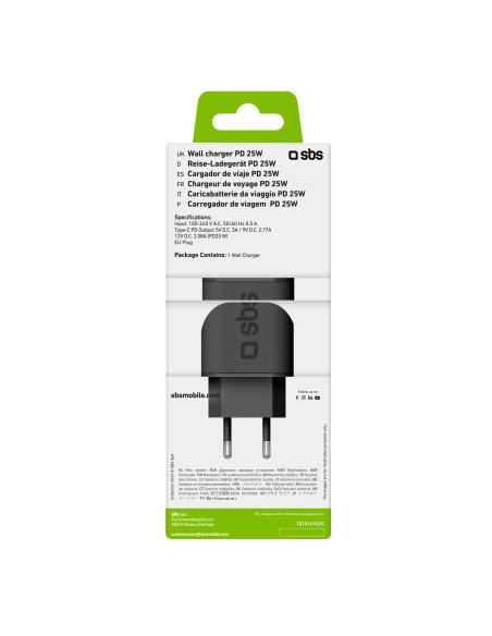 SBS TETR1CPD25 CARICAB.RETE 25W USB-C NERO