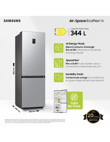 SAMSUNG RB34C675DSA COMB. D TOTAL  NF 344LT H185 SILVER INOX DISPLAY