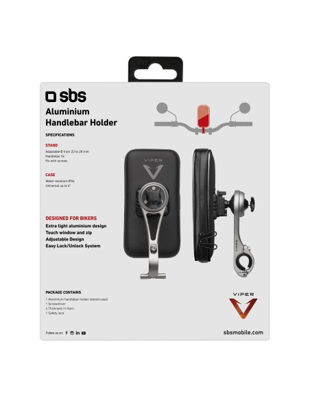SBS TEMOTOHOLDERK SUPPORTO DA MOTO UNIVERSALE IN ALLUMINIO