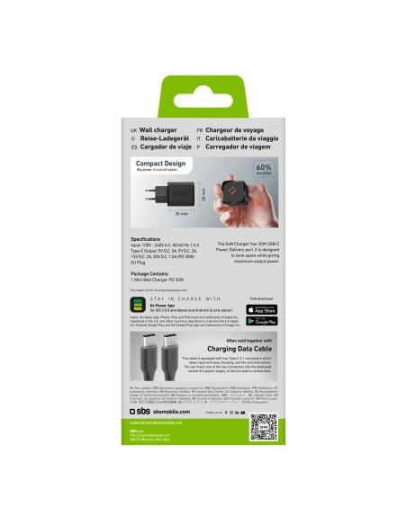 SBS TETRGAN1C30W ALIM.DA RETE GAN USB-C PD 30W NERO