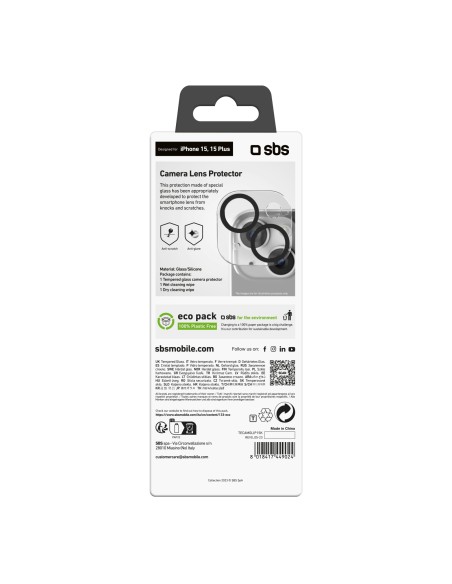 SBS TECAMGLIP15K IPHONE 15/15 PLUS VETRO PER LENTI FOTOCAMERA B.NERO
