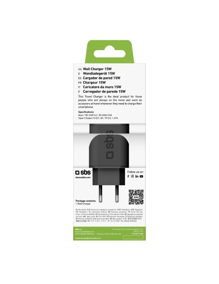 SBS TETRTC15W CARICAB.RETE 15W USB-C NERO