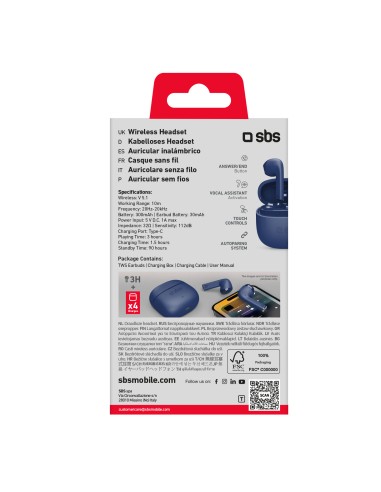 SBS TEEARTWSCOLB AURICOLARI BT TWS SEMI IN EAR BLU