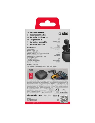 SBS TEEARTWSCOLK AURICOLARI BT TWS SEMI IN EAR NERO