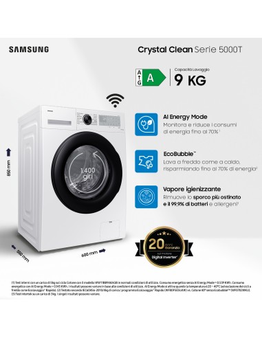 SAMSUNG WW90CGC04DAH LVB A 9KG 1400G VAPORE IGIEN. WIFI LED TOUCH