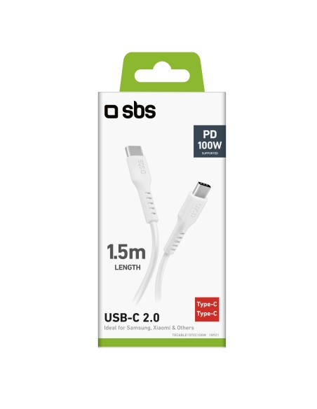 SBS TECABLE15TCC100W CAVO USB-C/USB-C 100W 1,5M BIANCO