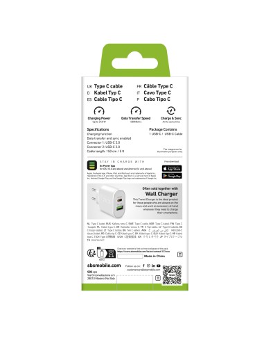 SBS TECABLE15TCC100W CAVO USB-C/USB-C 100W 1,5M BIANCO