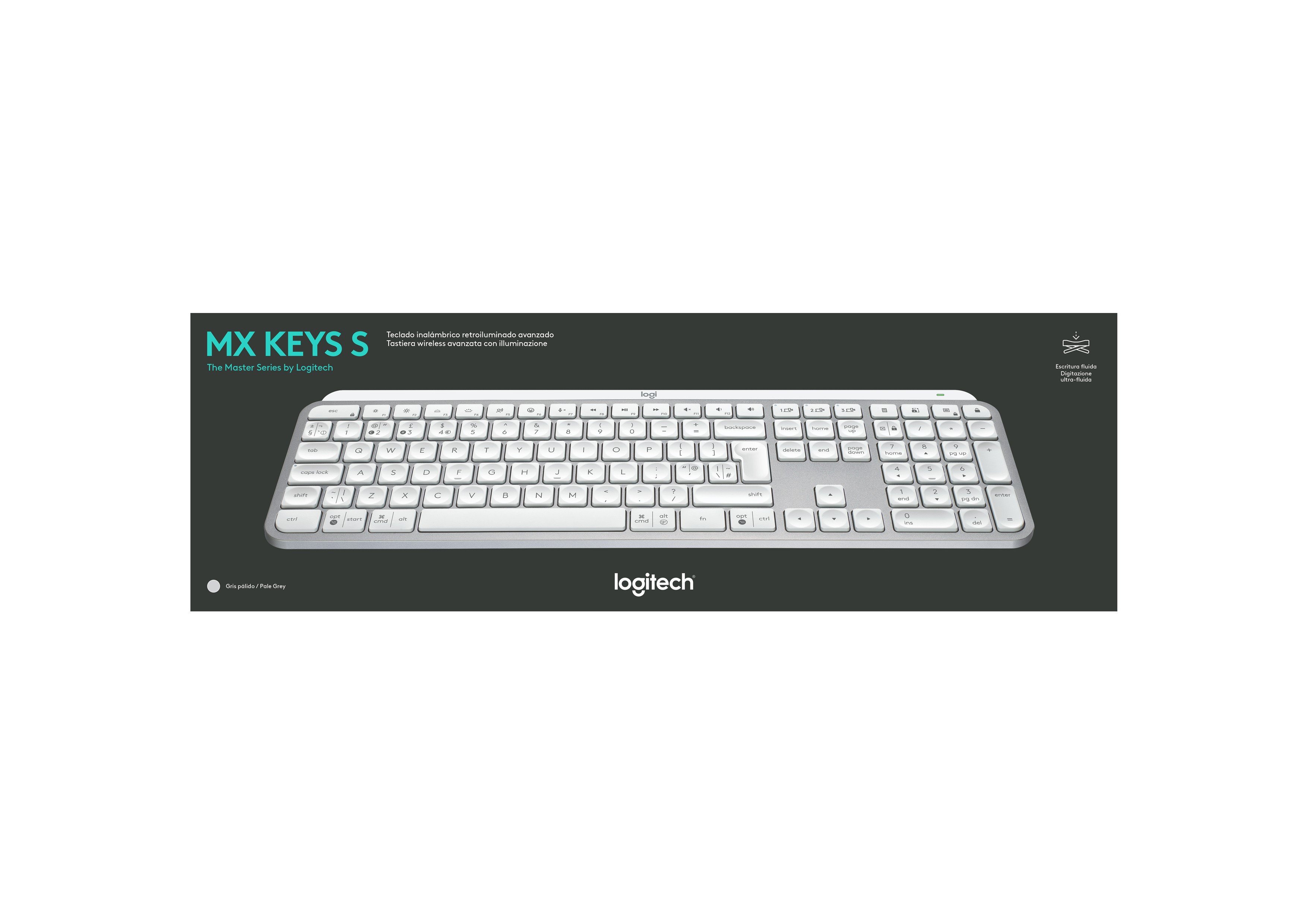 Tastiera Wireless Logitech MX Keys S - Layout QWERTY Internazionale, Grigio Chiaro