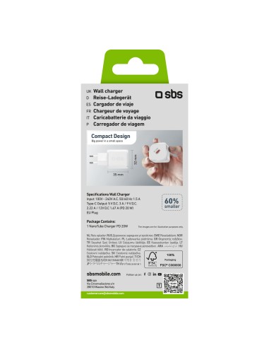SBS TETRGAN1C20W ALIM.RETE 20W USB-C BIANCO