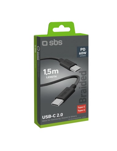 SBS TECABLETISSUETCCK CAVO IN TESSUTO USB-C/USB-C 1,5M NERO