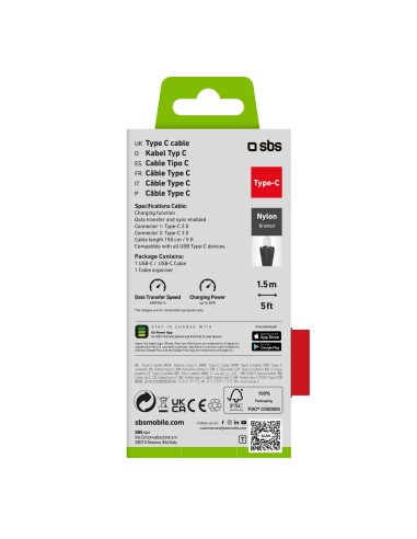 SBS TECABLETISSUETCCK CAVO IN TESSUTO USB-C/USB-C 1,5M NERO