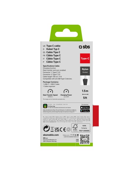 SBS TECABLETISSUETCCK CAVO IN TESSUTO USB-C/USB-C 1,5M NERO