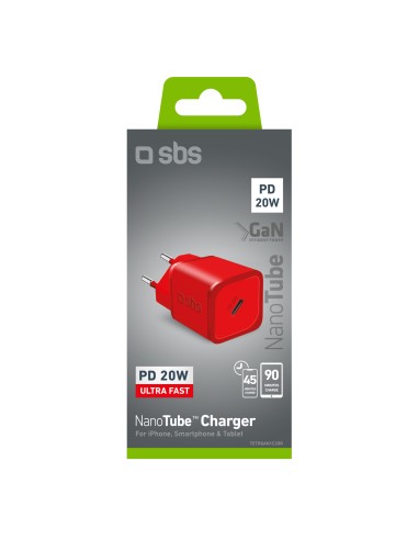 SBS TETRGAN1C20R ALIM.DA RETE GAN USB-C PD 20W ROSSO