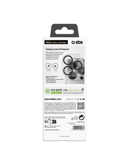 SBS TECAMGLIP15PK IPHONE 15 PRO/15 PRO MAX VETRO PER LENTI FOTOCAMERA