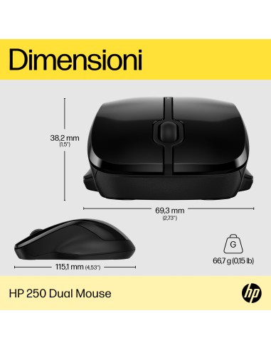 HP 250 MOUSE WIRELESS DUAL MODE NERO