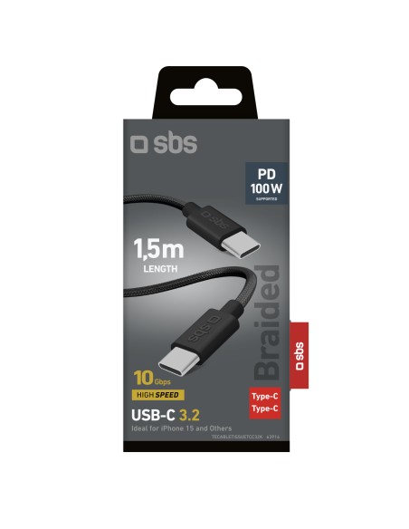 SBS TECABLETISSUETCC32K CAVO USB-C/USB-C 3.2 100W 10GBPS NERO
