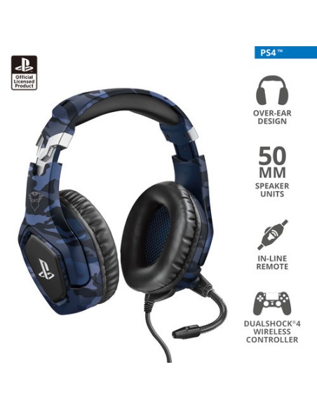 TRUST PS4 CUFFIA 23532 GXT 488 BLU CAMO FORZE LICENZA UFFICIALE
