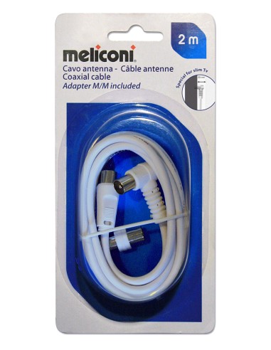 MELICONI ANT2M90 CAVO ANTENNA 2MT PLUG 90 M/F ADATTATORE M/M BIANCO