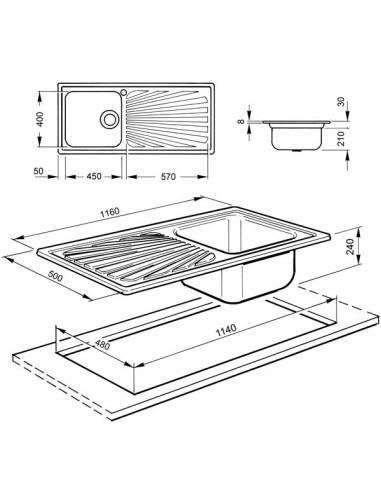 SMEG SGE116.1D LAVELLO INOX 116CM