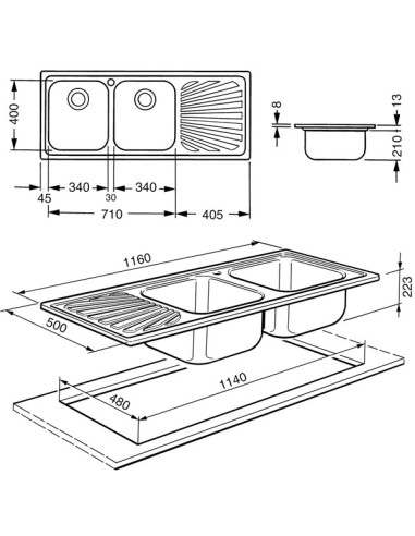 SMEG SP116D LAVELLO 116CM. 2V+GOCC. DX