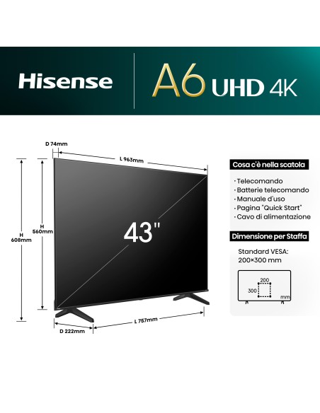 TV ULTRA HD: vendita online HISENSE 43A69N TVC 43" 4K SMART  SAT in offerta