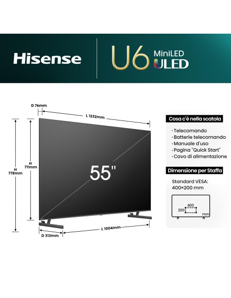 HISENSE 55U69NQ TVC 55" 4K MINI LEDQUANTUM DOLBY TVSAT