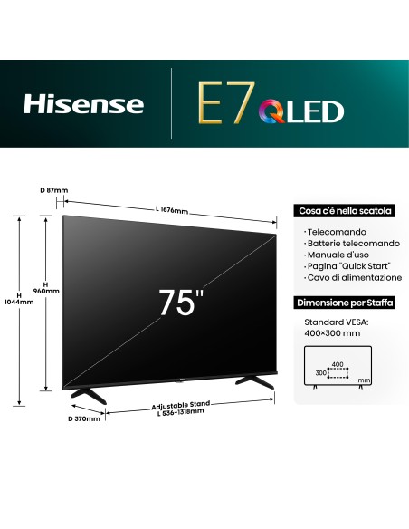 HISENSE 75E79NQ TVC 75" 4K QLED    SMART DOLBY VISION SAT