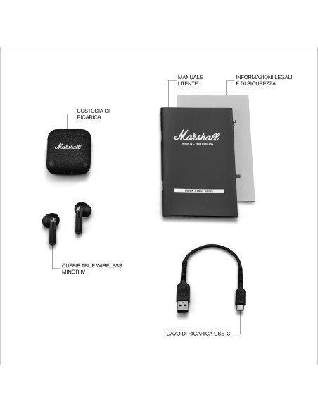MARSHALL MINOR IV NERO AURICOLARI BLUETOOTH TWS