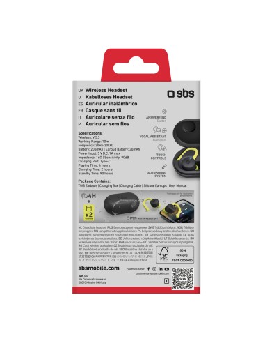 SBS TESPEARTRAINTWSBTK AURICOLARI  BT 5.0 TWS SPORT TOUCH 300MAH NERO