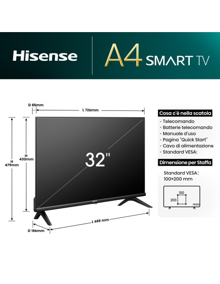 HISENSE 32A49N TVC 32" HD SMART SAT