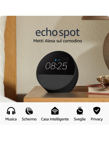 AMAZON ECHO SPOT 2024 OROLOGIO NERO SMART SPEAKER