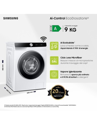 SAMSUNG WW90DG6U85LKU3 LVB A-10% 9KG 1400G VAPORE IGIEN. WIFI ECODOSAT