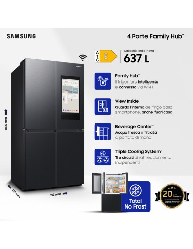 SAMSUNG RF65DG9H0EB1 FRIGO 4PORTE E NF 637LT BLACK FAMILY HUB WIFI