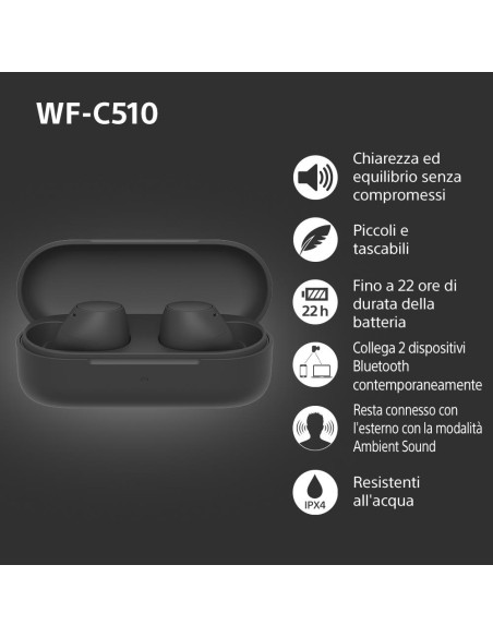 SONY WF-C510B NERO AURICOLARI BLUETOOTH IPX4