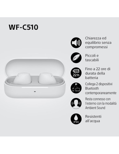 SONY WF-C510W BIANCO AURICOLARI BLUETOOTH IPX4