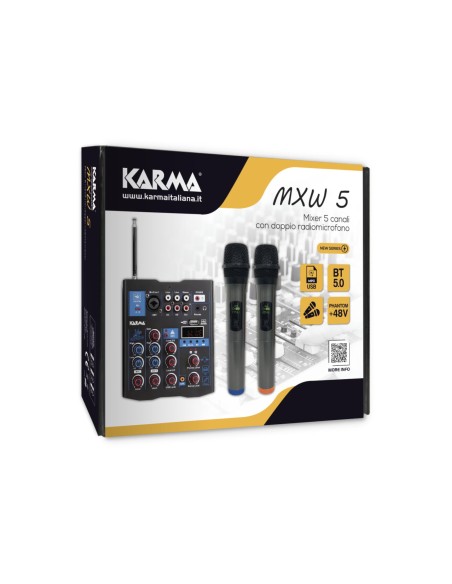 KARMA MXW 5 MIXER 5 CANALI USB/BT 2 RADIOMICROFONI INCLUSI