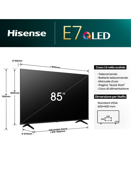 HISENSE 85E79NQ TVC 85" 4K QLED    SMART DOLBY VISION SAT
