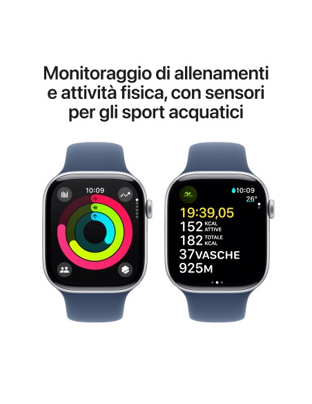 APPLE WATCH SERIES 10 GPS 46MM SILVER ALUM. DENIM SPORT BAND S/M