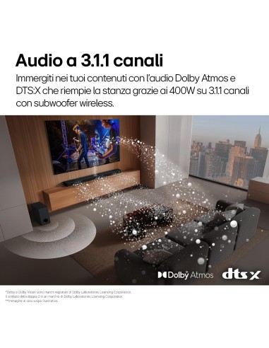 LG S70TY SOUNDBAR 3.1.1 400W SUB WIRELESS BT/HDMI IN/OUT DOLBY ATMOS