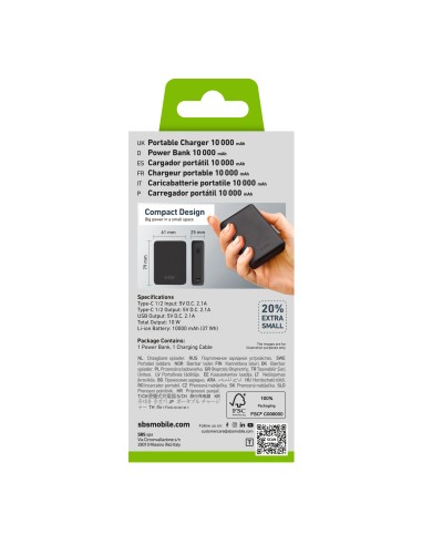 SBS TTBB10000MINIK POWERBANK 10000MAH 2 USB-C + USB 10W NERO