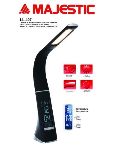 MAJESTIC LL-407 LAMPADA DA SCRIVANIA COMANDI TOUCH DISPLAY NERO