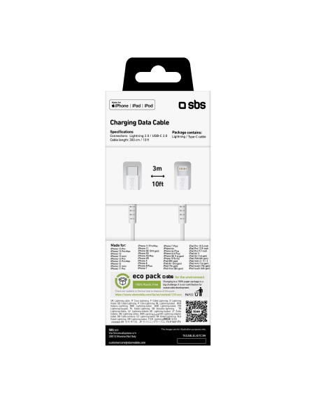 SBS TECABLELIGTC3W CAVO LIGTHNING/USB-C 3M BIANCO