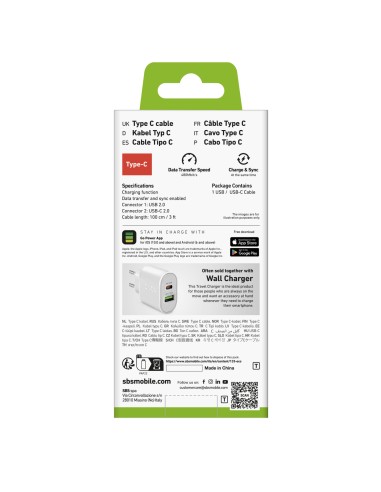 SBS TECABLEMICROC CAVO DATI USB 2.0 - TYPE C 1M BIANCO