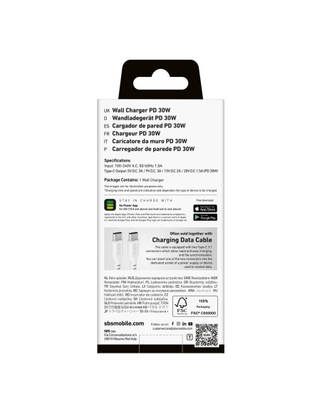 SBS TETR1CPD30 CARICATORE DA RETE USB-C PD 30W BIANCO