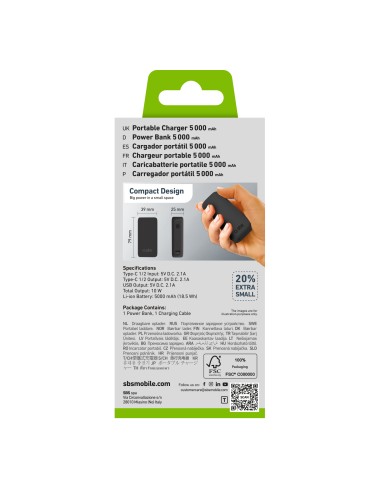 SBS TTBB5000MINIK POWERBANK 5000MAH 2 USB-C + USB 10W NERO