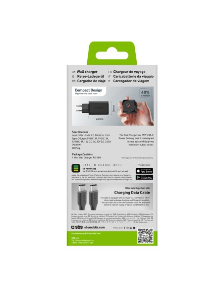 SBS TETRGAN1C65W ALIMENTATORE DA RETE USB-C 65W